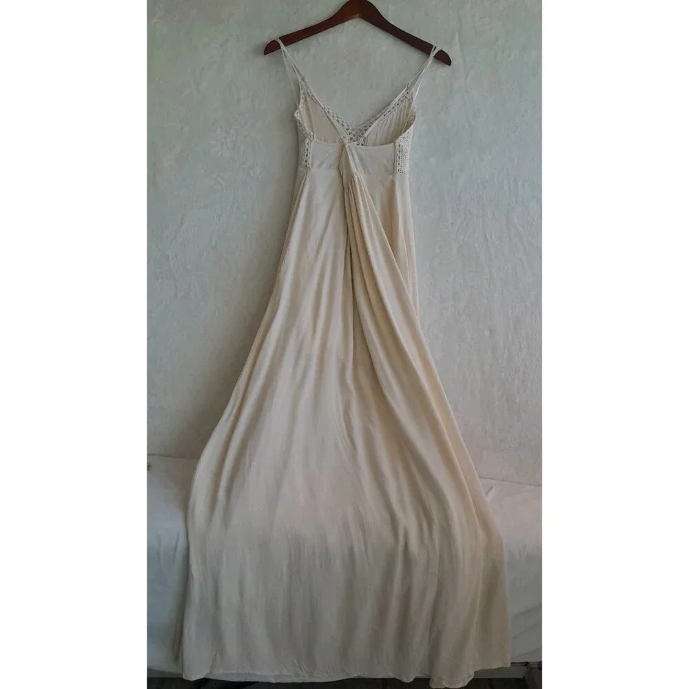Lulus Boho Hippie Chic Crochet Babydoll Fairy Empire Waist Sz Small Maxi Dress - Picture 6 of 10